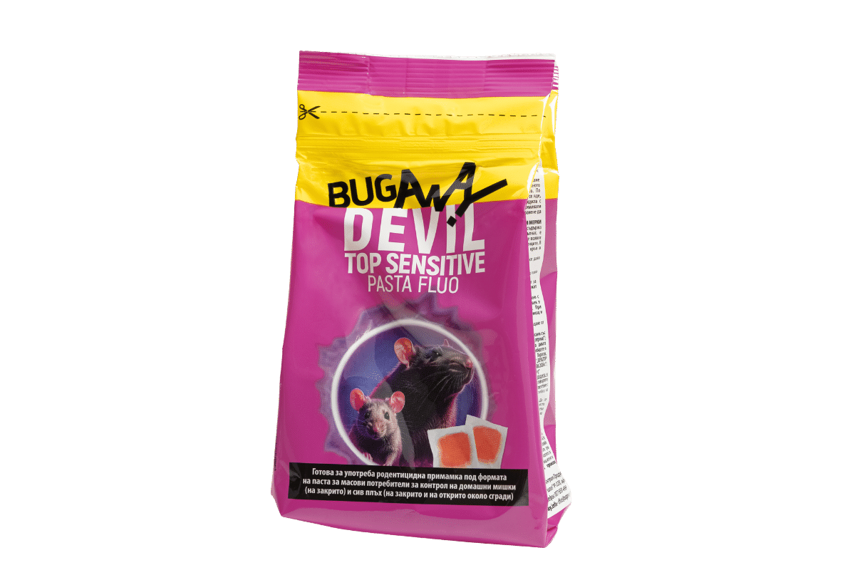 BugAway DevilTop Sensitive Pasta Fluo, родентицидна паста-примамка против мишки и плъхове